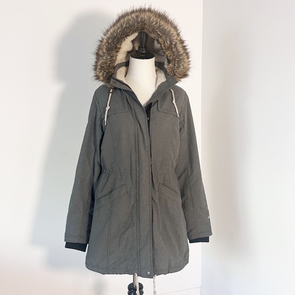 EDDIE BAUER Ladder Creek High-Pile Women's Gray Parka Faux Fur Hood Cinch Waist - Picture 2 of 16